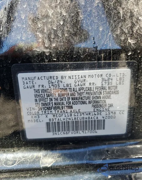 2024 Nissan Versa Sr z USA, uszkodzony, nr VIN 3N1CN8FV0RL917006